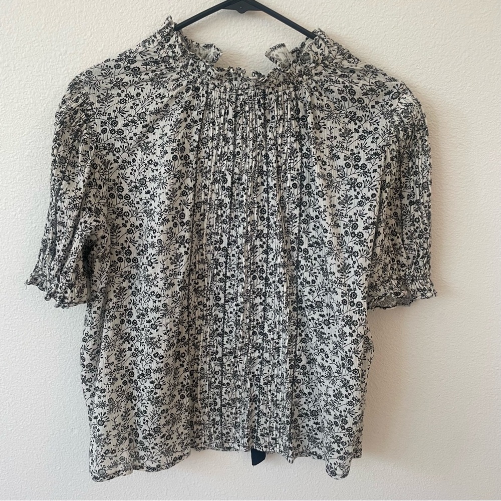 The Great. Black & White Floral 100% Cotton Blouse